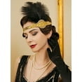 thumbnail image 3 of 1920s Headpiece Flapper Headband, Feather Rhinestone Roaring 20s Great Gatsby Hair Accessories for Women,Wine Red, 3 of 4