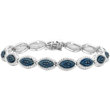 1/4 Carat T.W. Blue Diamond Marquise Shape Sterling Silver Link Bracelet, 7