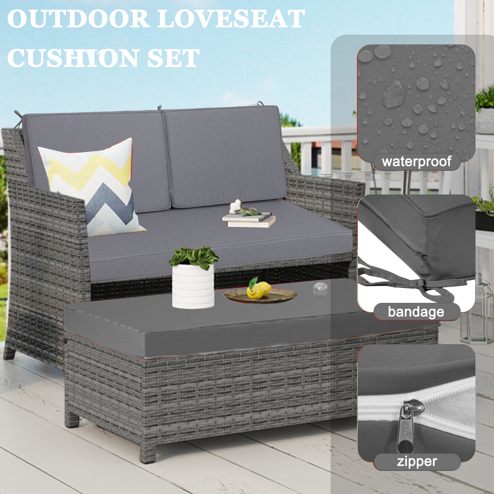 swing Outdoor Loveseat Cushion Set 48 x 25 inch,Waterproof Weather & Fade Resistant Seat and Backrest Cushion Set for Couch, Swing, Bench