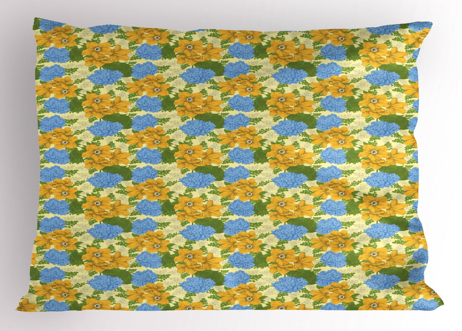 Shrups Pattern Vintage Pillow Sham, Nostalgic Inspiration Pastel Color Hydrangea ...