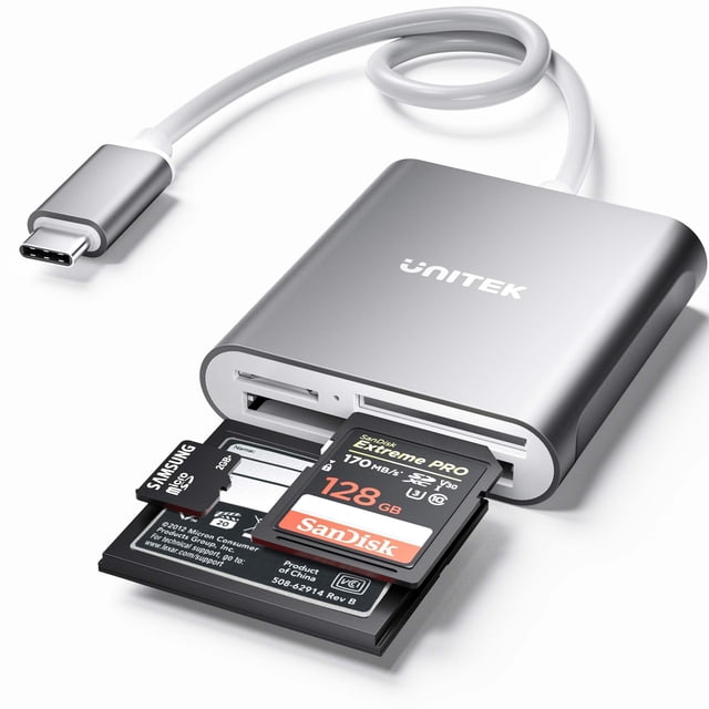 Lector de tarjetas SD USB C Unitek de 3 ranuras USB 3.0 tipo C - Gris