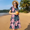 thumbnail image 4 of Saiise Robe d'Été à Motif de Roses pour Femmes, T-Shirt Décontracté à Manches Courtes, Robe Soleil Florale, Couvre-Maillot de Plage avec Poches, 4 of 6