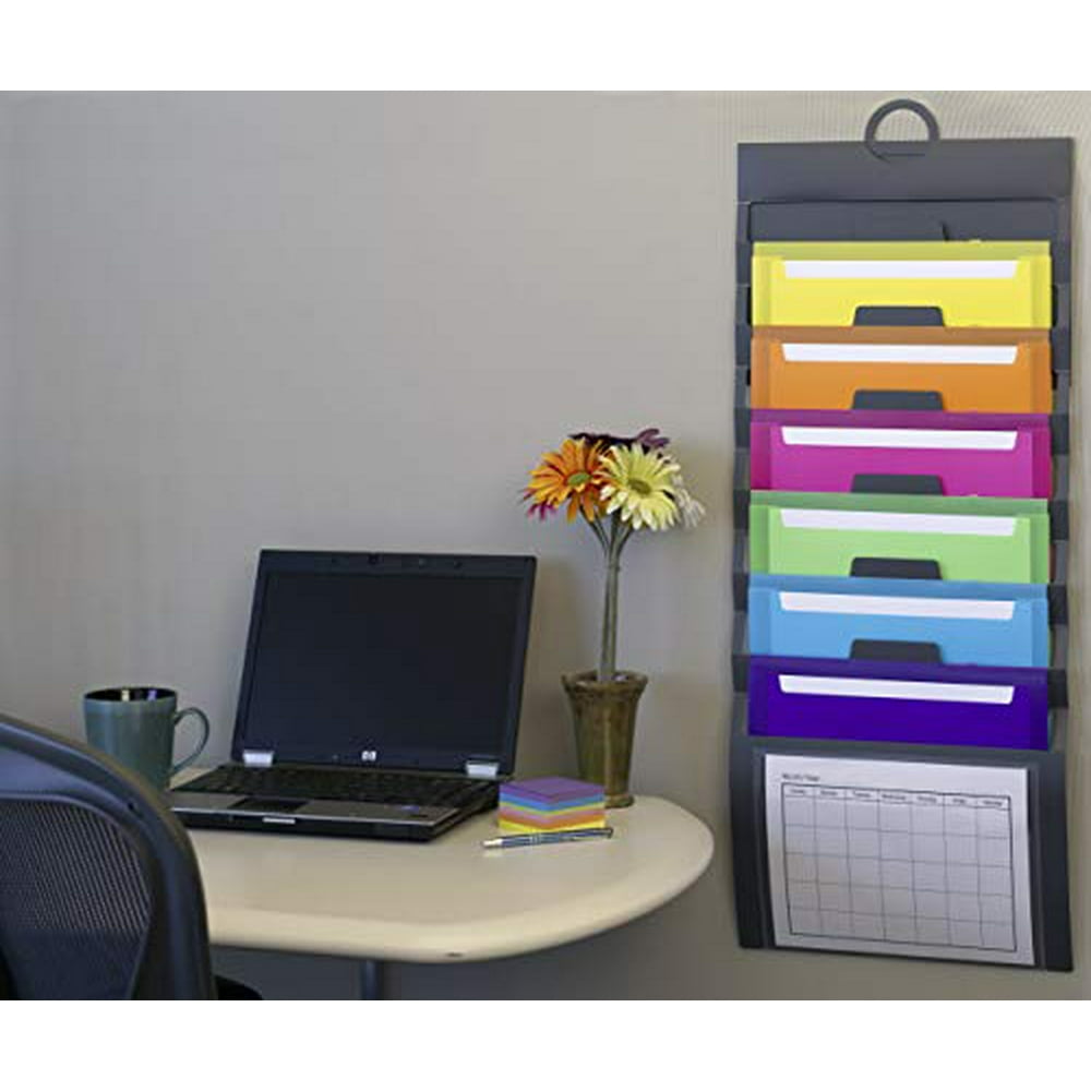 Smead Cascading Wall Organizer, 6 Pockets, Letter Size, Gray/Bright