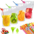 thumbnail image 1 of 100 Bolsas Y Pajitas De Bebida Reutilizables Translúcidas, 1 of 8