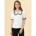 thumbnail image 3 of Unique Bargains Blouse à Manches Courtes Col Contrasté Peter Pan pour Femmes Blanche TG, 3 of 5