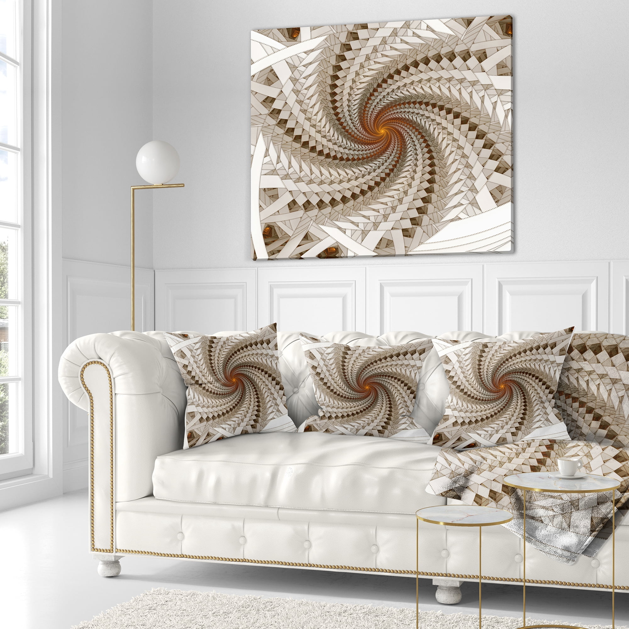 Designart White Fractal Spiral Pattern - Abstract Throw Pillow - 18x18