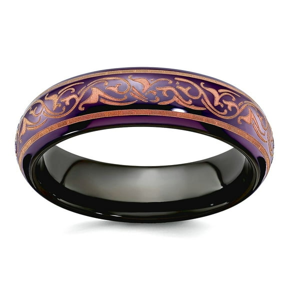 Black Titanium Polished Domed Anodized Copper Color 6mm Band Size 8.5 Ring for Women and Men