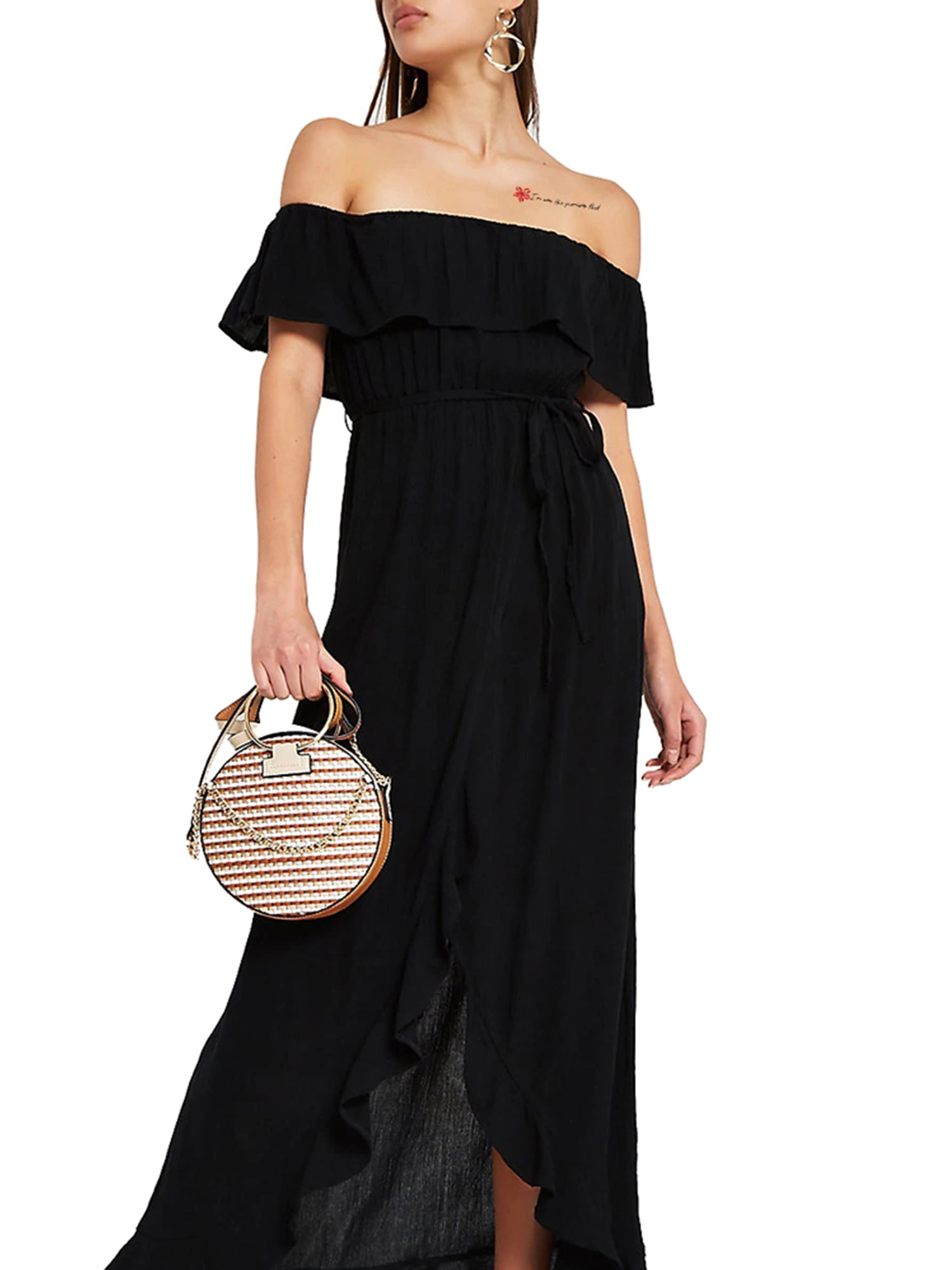 off the shoulder maxi dress with pockets