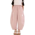 thumbnail image 4 of ZHOGXU Lightweight Fashionable Summer Curved Cut Solid Color Elastic Waist Wide Leg Kids Girls Pants With Pocket Outdoor Activities, 4 of 5