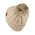 thumbnail image 3 of C.C Thick Cable Knit Faux Fuzzy Fur Pom Fleece Lined Skull Adult Cap Cuff Beanie, New Beige, Unisex, Adult, 3 of 4