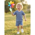 thumbnail image 6 of Loicainy Baby Toddler Boys Waffle Clothes Set 3 6 12 18 24 Months 2T 3T Short Sleeve Henley Neck T-shirt with Elastic Waist Shorts Summer Outfit, 6 of 9