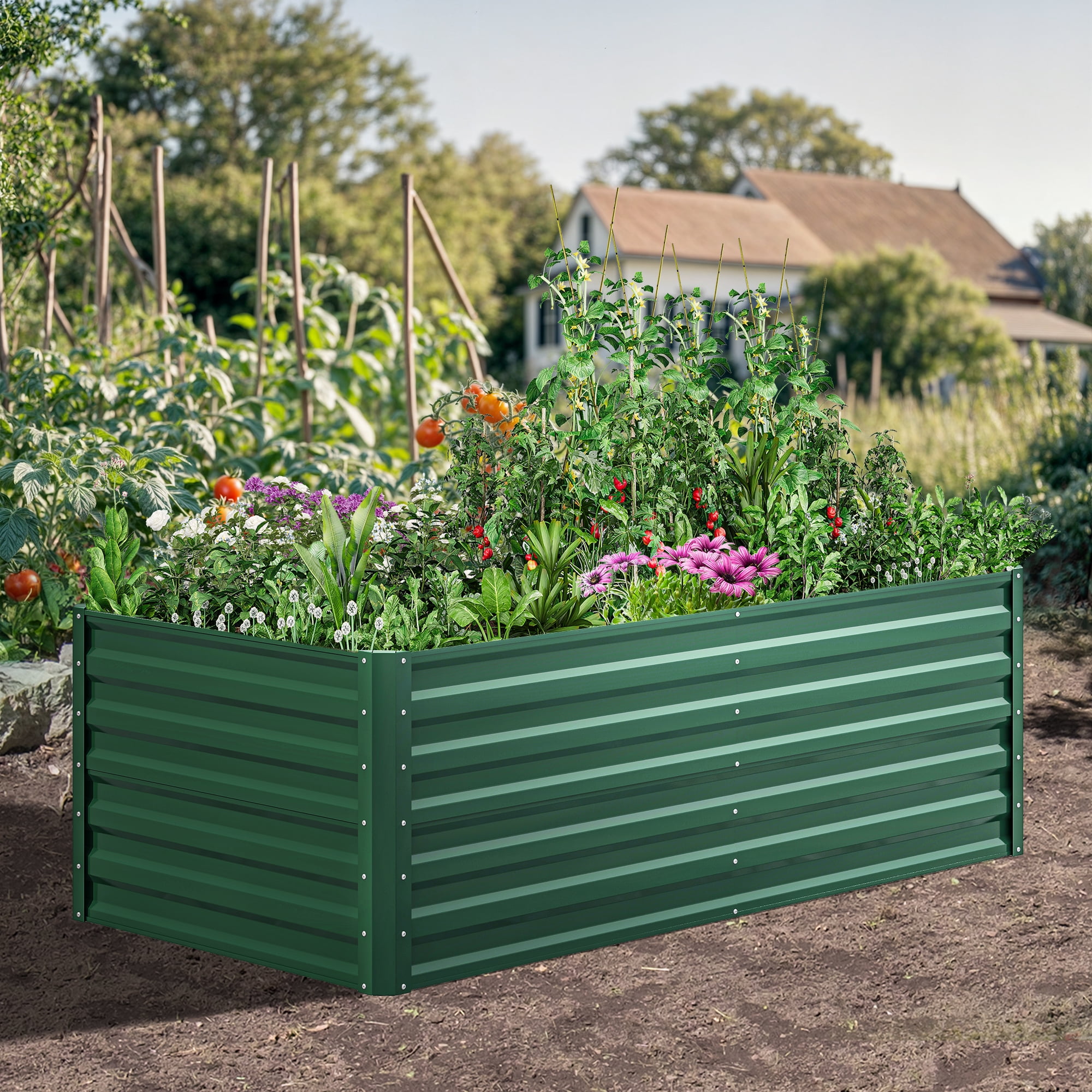 Dextrus 6x3x2Ft Large Raised Garden Bed, Galvanized Metal Planter with Accessories & Gloves, Green