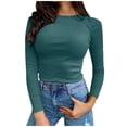 thumbnail image 1 of Qertyioot Women's Fall Fashion Long Sleeve Stretch Slim Fitted Ribbed T-Shirt Blouse Solid Basic Tops, 1 of 5
