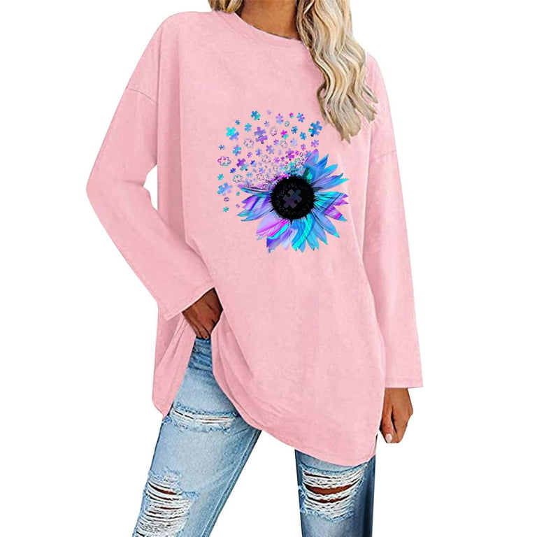 Plus Size Tunics or Tops to Wear with Leggings Crew Neck Ladies Tops and  Blouses Cute Graphic Women’s Tunic Long Sleeve Cotton Long Sleeve Shirt  Women