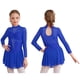thumbnail image 3 of Vestido de tul y malla de gimnasia para niñas, ropa de baile, manga larga, cuello redondo, brillantes diamantes de imitación, para patinaje artístico, baile de salón, 3 of 5
