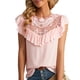 thumbnail image 1 of Mujeres volantes manga corta tops moda casual color puro cuello redondo mujeres verano ruffle manga corta encaje blusa rosa S, 1 of 6