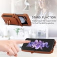 thumbnail image 4 of for Samsung Galaxy Z Flip 7 Case, Retro PU Leather Shockproof Protection Phone Case Wallet Built in Credit Card Slots Flip Cover Finger Ring Stand with Long Strap + Short Strap, Brown, 4 of 8