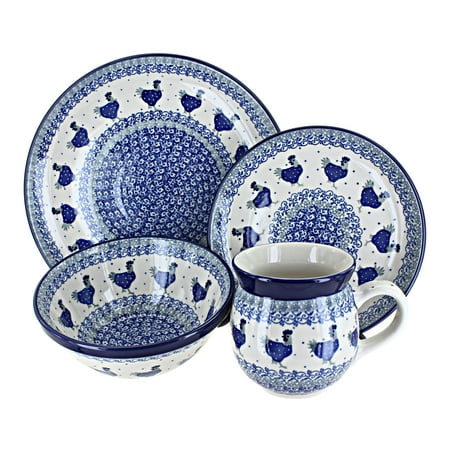 Ceramika Artystyczna Blue Rose Polish Pottery Dinnerware (4 PC) Barnyard Rooster