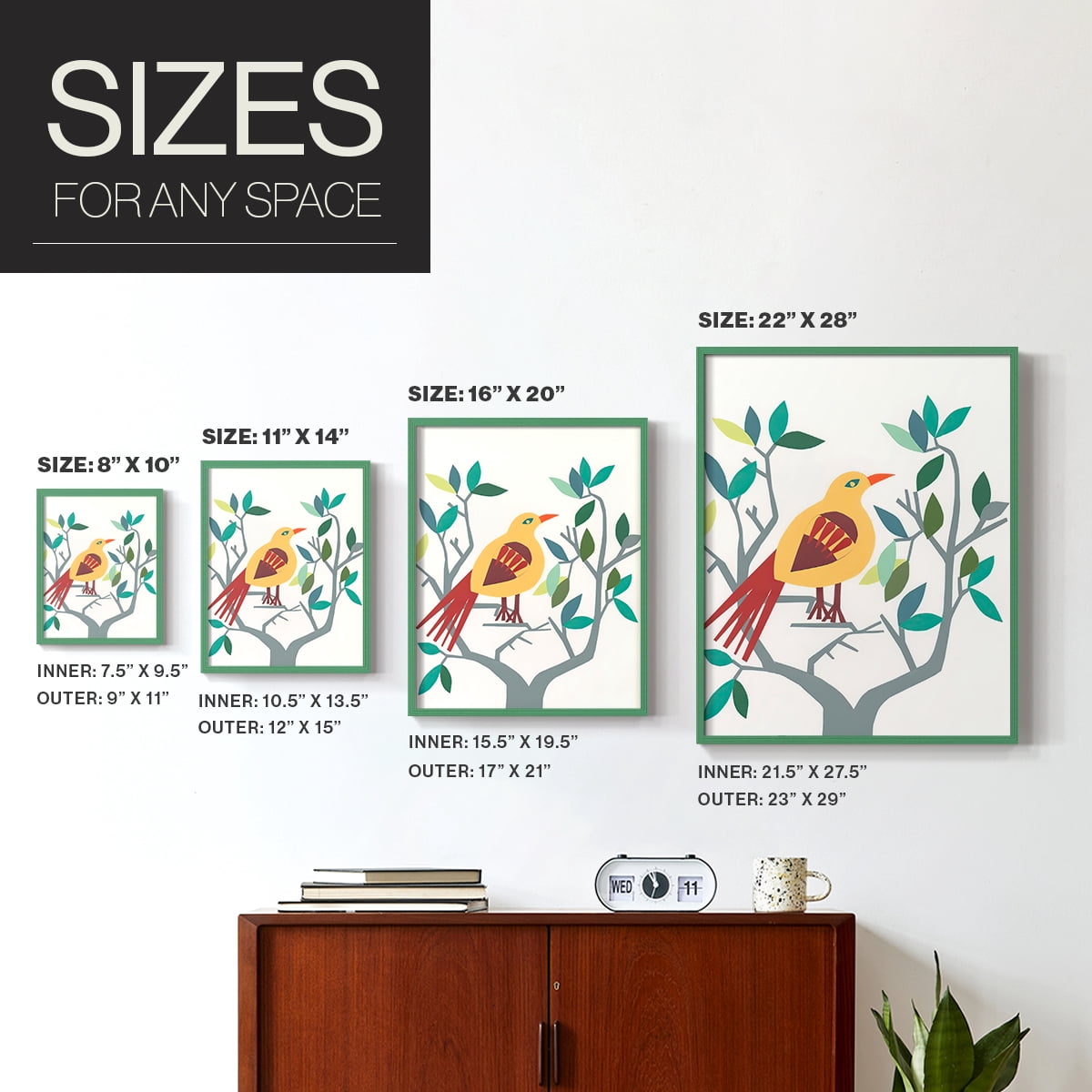 Whitty Bird III Framed Print in Green Solid Wood 8 x 10 Framed Print