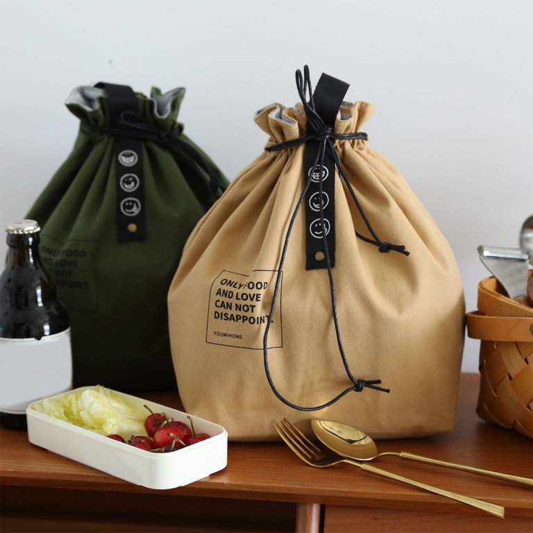 Drawstring Lunch Box Bag, Japanese Style Bento Box Bag, Linen