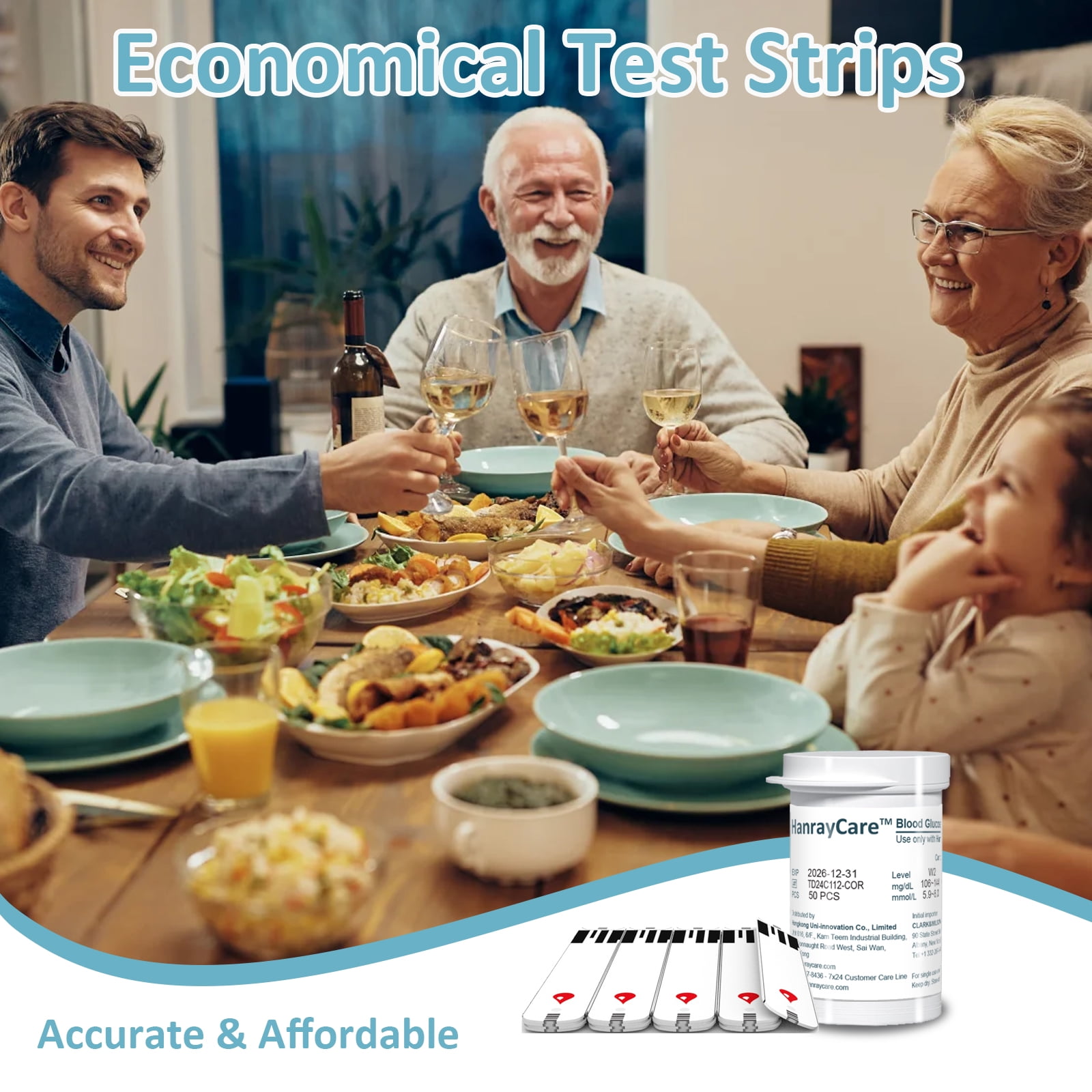 HanrayCare Test Strips, 100 Count, No Coding, Compatible with TD-4125 Blood Glucose Monitor