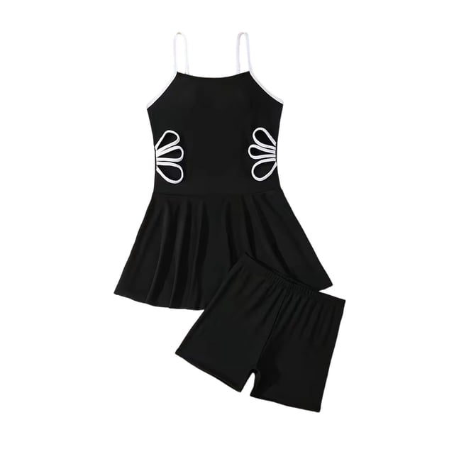 Toddler Girls Swimsuit Bikini Set, Two-Piece, Sleeveless Top, Solid Color Blocking, for Beach, Pool, Swim Class