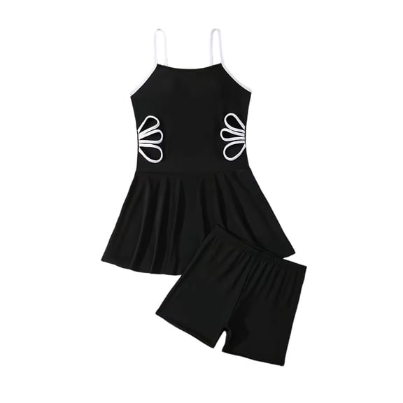 Einccm Girls Bikini Swimsuit Set - 2 Piece Swimwear for Girls 5-14 Years, Color Block Suspenders Vest Top with High Waisted Swim Shorts, Sporty Casual Beach Pool Swimsuit Outfit