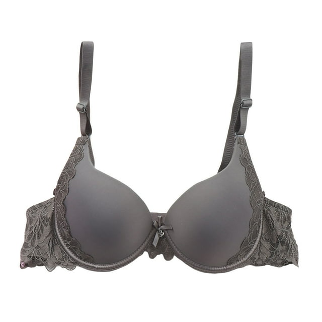 FhsagQ Soutien-Gorge pour Femmes Grande Taille sous-Vêtements à Armatures Petite Poitrine Rassemblée avec Anneau en Acier Non Affaissé Soutien-Gorge Réglable Décolleté Profond Couleur Unie Dos en Dentelle Lisse Gris 85