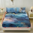 thumbnail image 2 of COEQINE Twin Size Sheet Set Cozy Easy & Secure Fit Stretchy 3 Pieces Bedding Sheet Set Bottom Bedsheet with All Around Elastic for Home Decoration, Blue Gold Marble, 2 of 5