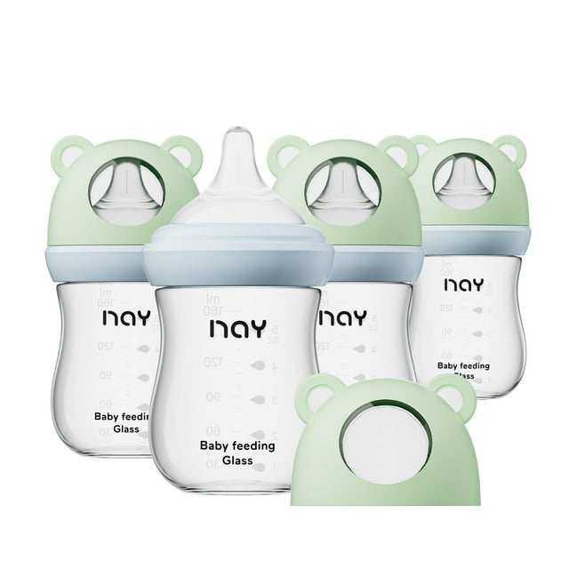 Set de 4 Biberones de Vidrio Natural yanyoyo para Bebé 160ml Anti-Cólico