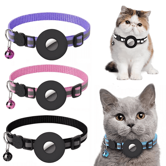 Reflective Nylon Pet Collar with Waterproof AirTag Holder – Adjustable Dog & Cat GPS Tracking Collar