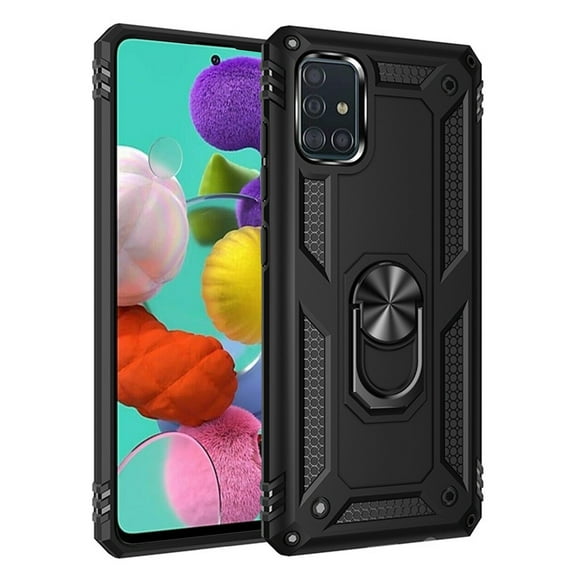 For Samsung Galaxy A51 / SM-A515 360° Rotating Metal Ring Holder Kickstand Magnetic Car Mount Protective Case Cover Black