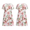 thumbnail image 3 of Bixox Robe d'Été à Manches Courtes pour Femmes Robe Ample Longueur Genou avec Poches-Fleurs de Lys, 3 of 7