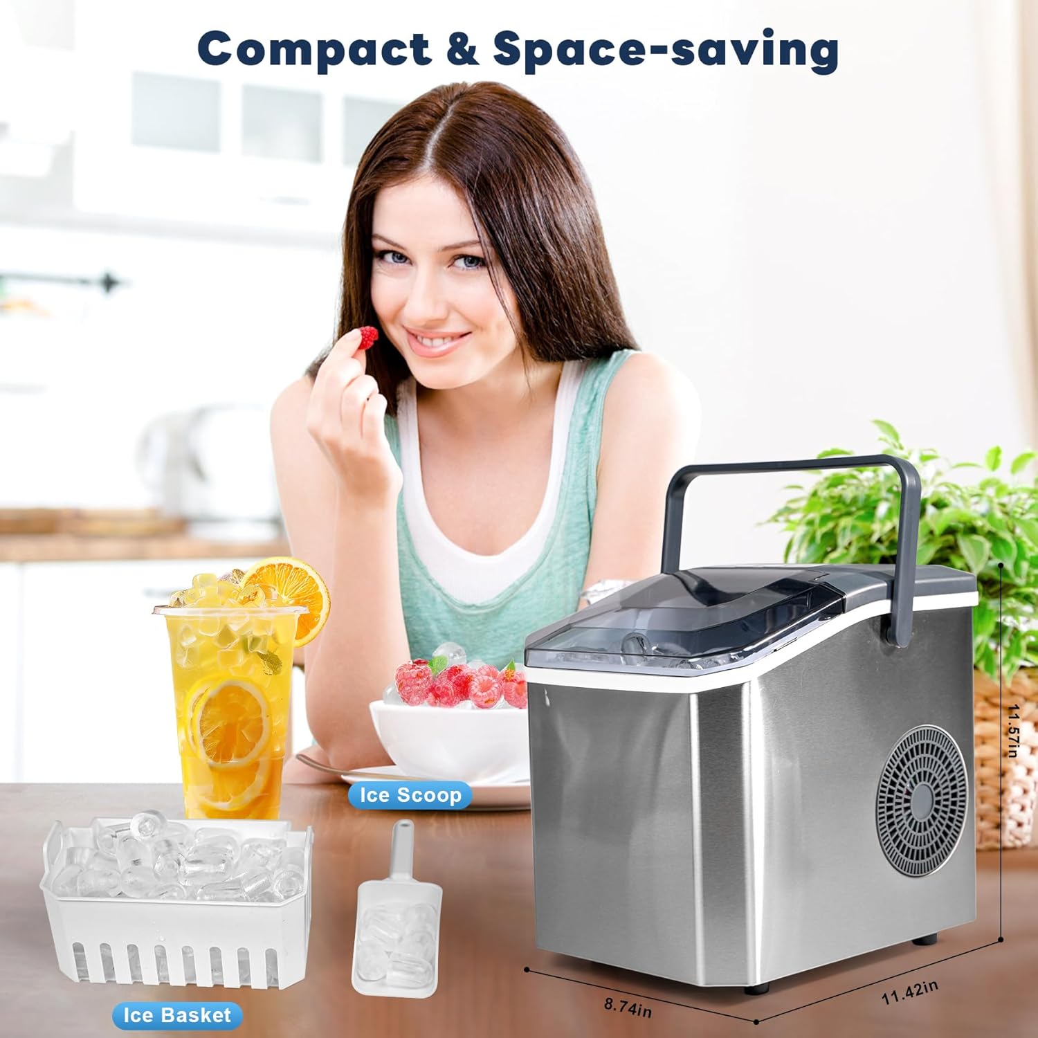 5-Level Selectable Bullet Ice Ice Maker, 26.5lbs Per Day Ice Machine, 9 Ice Cubes Ready in 9 Mins Ice Makers Countertop, Clear Ice Making Countertop Ice Maker for Home and Kitchen