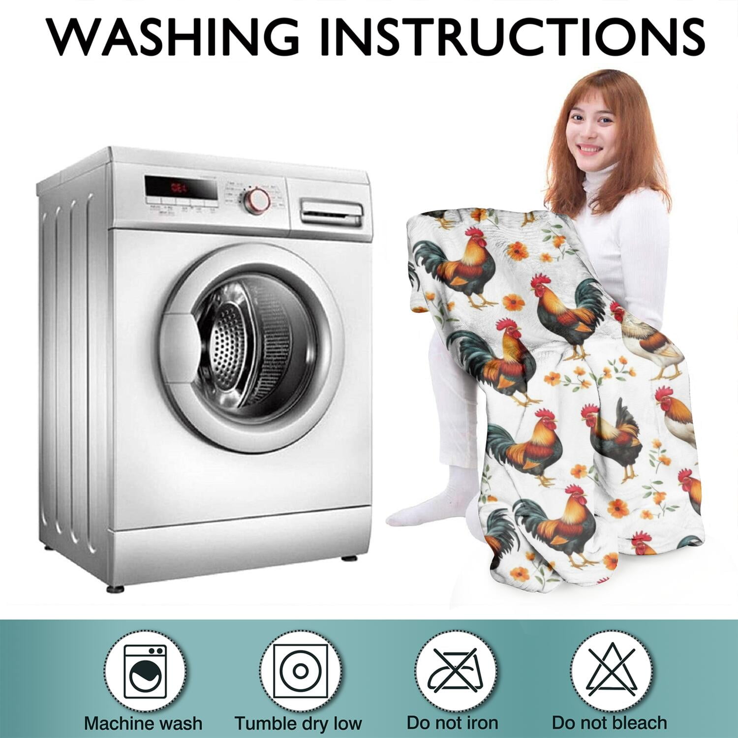 Wearable Oversized Blanket,White Chicken Orange Flower Pattern Wearable Blanket Hoodie for Adults,Cozy Hooded Blankets with Super Pockets,Super Warm Fuzzy Pullover for Women & Men
