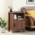 thumbnail image 6 of Nightstand for Bedroom with Charging Station, Farmhouse End Tables for Living Room with Shelf & Barn Door, Walnut, 6 of 8