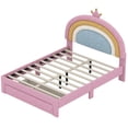 thumbnail image 5 of MODERNLUXE Full Size Platform Bed Frame,Velvet Upholstered Rainbow Bed Frame with Storage Drawer and Wooden Slats Support,No Box Spring Needed,Easy Assembly,Pink, 5 of 9