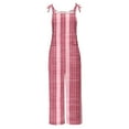 thumbnail image 5 of QATAINLAV Plaid Printed Jumpsuits for Women Summer Linen Sleeveless Spaghetti Strap Rompers Loose Plus Size Wide Leg Bib Overall with Pockets Red XL Back to College Sale, 5 of 6