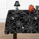 thumbnail image 1 of Mantel de tela de araña para decoraciones de fiesta de Halloween, paquete de 2 cubiertas de mesa de plástico para Halloween, 54'x110', negro, mantel de tela de araña a prueba de derrames, 1 of 5