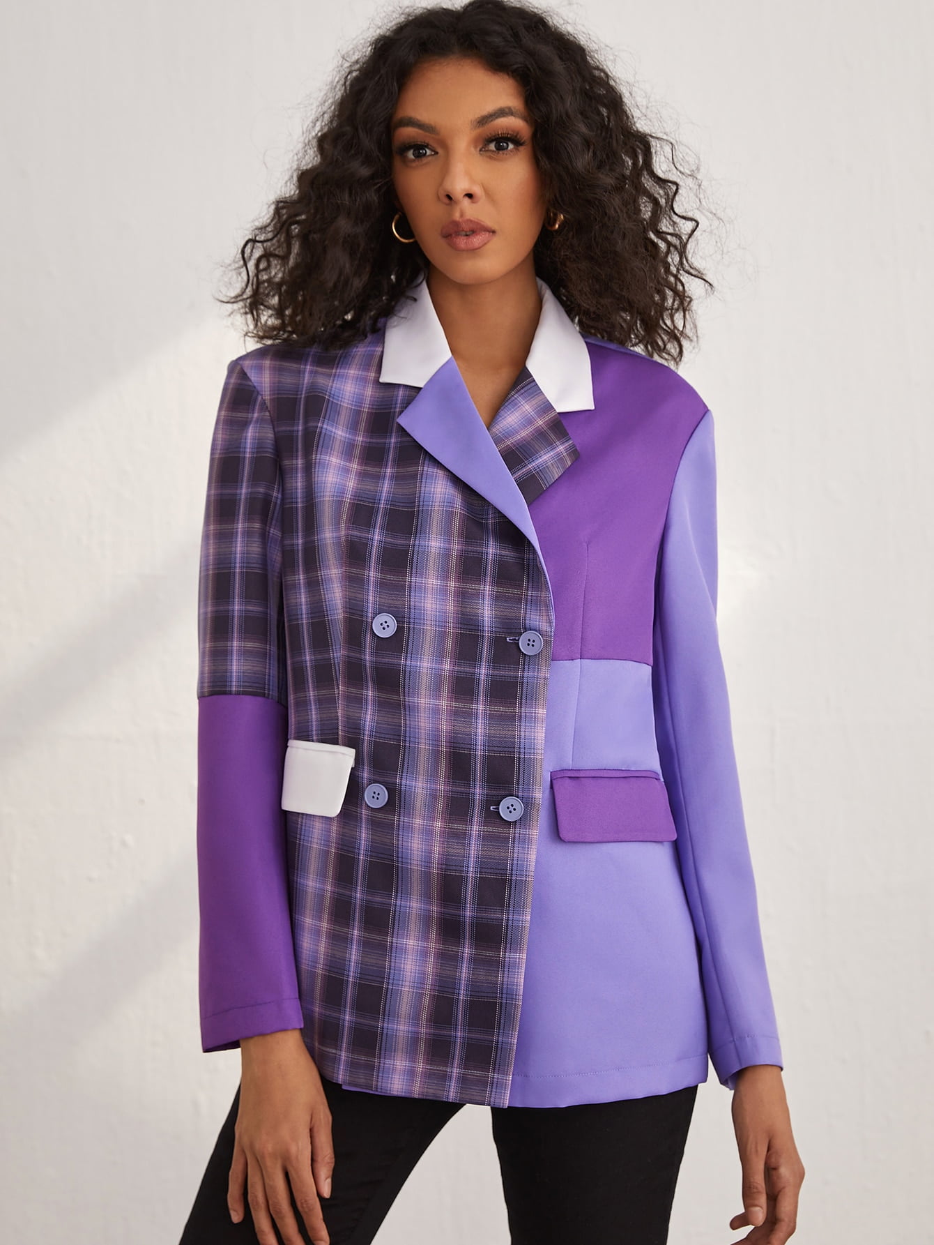 Purple Casual Plaid Color Block Flap 