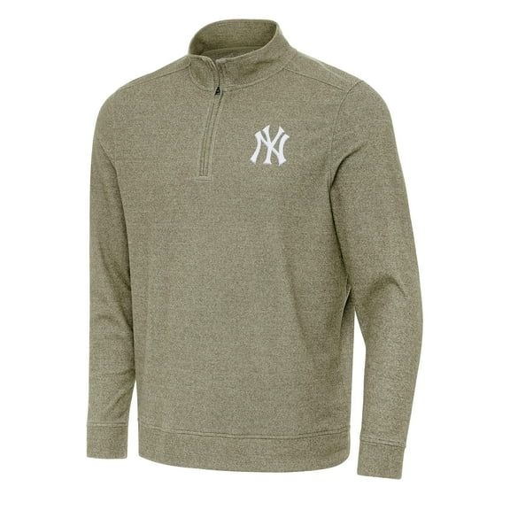 Men's Antigua Heather Olive New York Yankees Subtle Quarter-Zip Sweatshirt