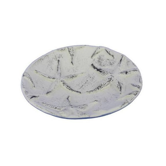 Handcrafted Decor K-1287B-W Whitewashed Cast Iron Starfish Decorative Plate, 6.5 in.