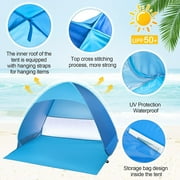 Beach Tent, Anti-UV Pop Up Sun Shade Shelter Beach Tent With Carry Bag for 2-3 Person, Automatic Easy Setup Beach Canopy Cabanas for Sand Camping Fishing Picnic Touring Hiking Garden, Blue