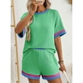 thumbnail image 3 of Dycnvjo Women'S Two Piece Lounge Sets Casual Short Sleeve Pullover Tops Matching Shorts Loungewear Tracksuit Set Green XL, 3 of 5