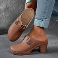 thumbnail image 2 of Dakaela Womens Chunky Heels Mules Closed Toe Heeled Slip on Clogs Casual Backless Pumps Summer Work Loafers Slides Shoes Brown Size 7, 2 of 9