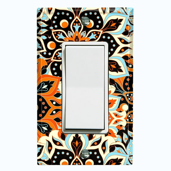 Metal Light Switch Plate Cover Colorful Orange Blue Mandala Flower Tile Pattern MDL022