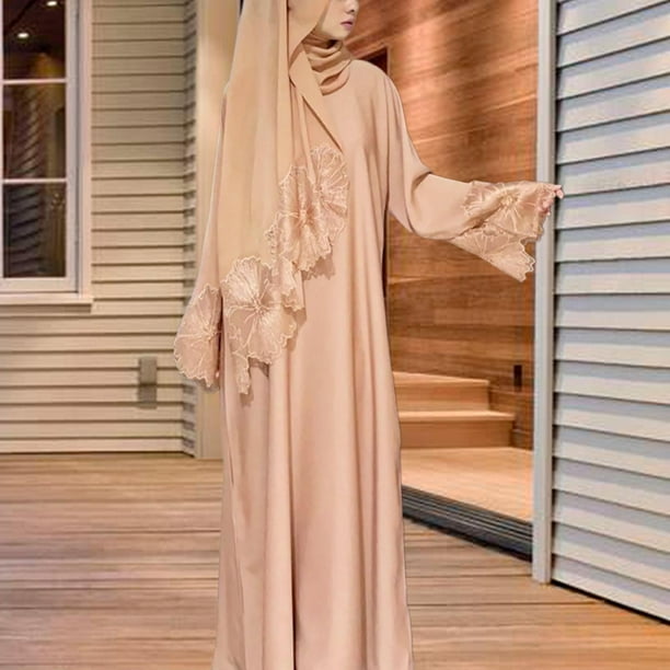de poliéster para mujer, de dama musulmana con hijab para mujer Poliéster,Vestido Del Ropa Tradicional,Vestido Abaya de mujer de oración de túnica larga