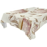 SKYSONIC 60"x120" Square Tablecloth with Vintage Cups of Tea and Pots Prints, Anti-Wrinkle and Smooth Table Cloth for Kitchen/Home Party Decoration