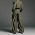thumbnail image 3 of Morttic Women‘s Casual Solid Color Two-Piece Outfit – Long Sleeve Lapel Chest Pocket Shirt and Wide Leg Pants Army Green，S, 3 of 4