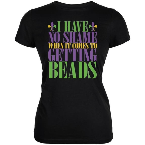 Mardi Gras No Shame Getting Beads Black Juniors Soft T-Shirt - X-Large